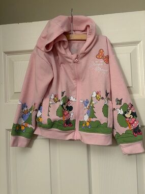 Disney Pink Minnie Mouse Hooded Zip Sweatshirt with Character Print
